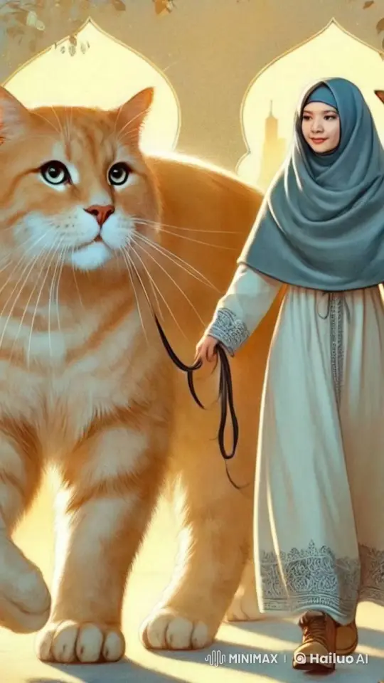 Majestic Walk of Person and Cat in Ornate Setting – AI Generated Video | Hailuo AI