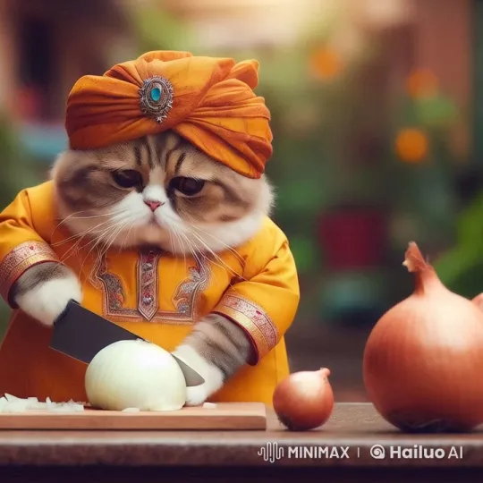 Cat Chef Cuts Onion in Elegant Outfit – AI Generated Video | Hailuo AI