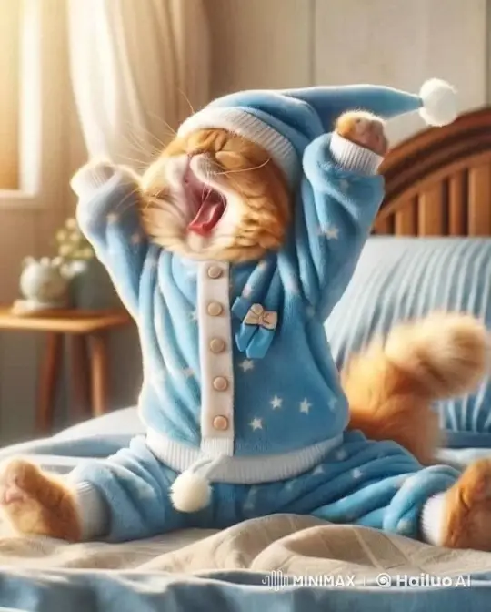 Cozy Morning Stretch of a Pajama-Cat – AI Generated Video | Hailuo AI
