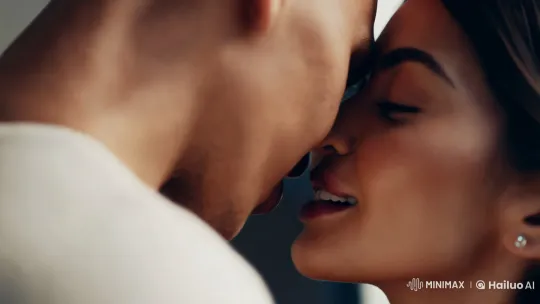 Intimate Lip Kiss Captured in Soft-Lit Slow Motion – AI Generated Video | Hailuo AI
