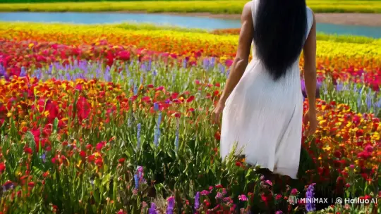 Enigmatic Journey: Woman in White Amidst Alien Meadow – AI Generated Video | Hailuo AI