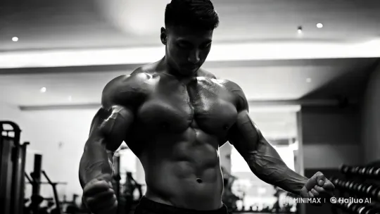 Chiseled Physique Showcased in Dramatic Gym Setting – AI Generated Video | Hailuo AI