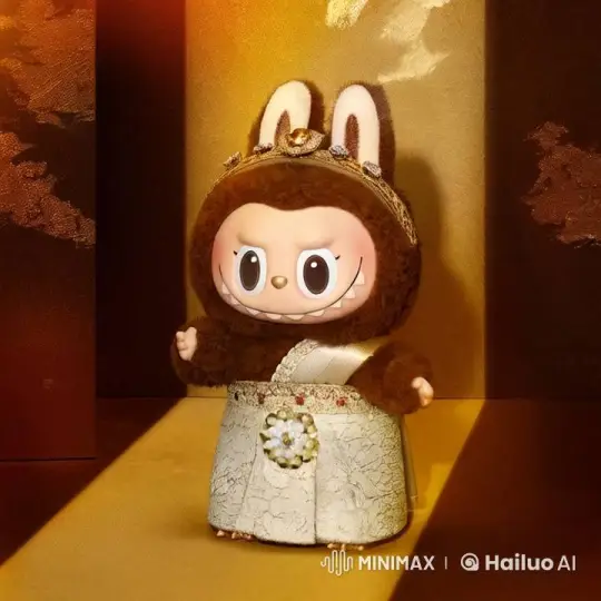Labubu Showcases Regal Costume in Golden Room – AI Generated Video | Hailuo AI