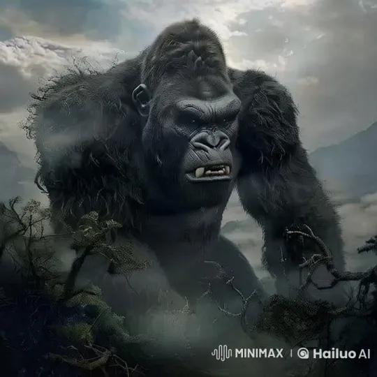 Majestic Gorilla in Foggy Jungle, Live2D Render – AI Generated Video | Hailuo AI
