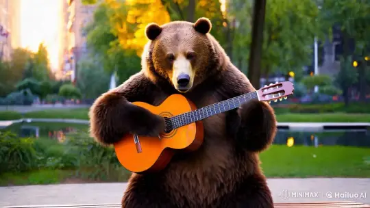 Bear Serenades in Enchanted Urban Park – AI Generated Video | Hailuo AI