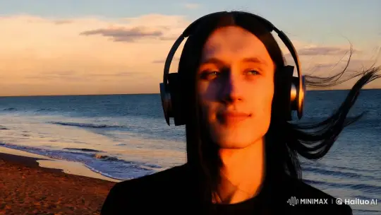 Contemplative Young Man Walking on Golden Shoreline – AI Generated Video | Hailuo AI