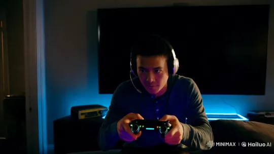 Gamer's Journey from Intense Play to Serene Beach Walk – AI Generated Video | Hailuo AI