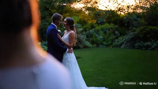 Romantic Couple in Serene Garden at Dusk – AI Generated Video | Hailuo AI
