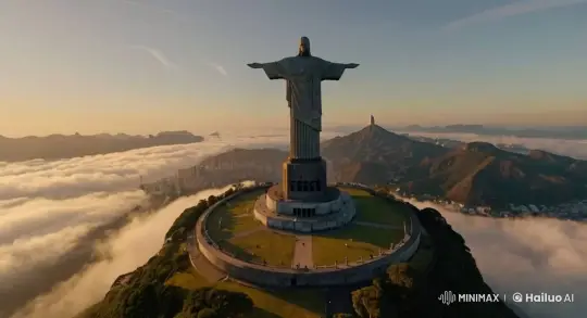 Cristo Redentor: Golden Hour Drone Panorama – AI Generated Video | Hailuo AI