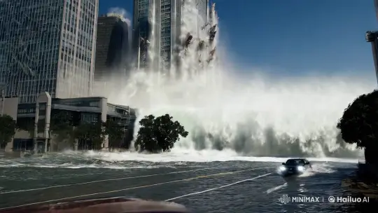 Tsunami Engulfs Urban Landscape in Catastrophic Slow Motion – AI Generated Video | Hailuo AI