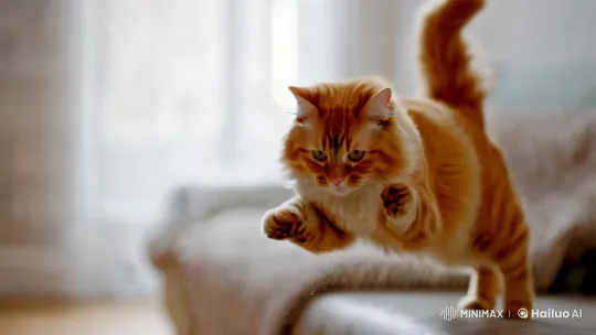 Ginger Cat Leaps Gracefully in Slow-Motion Art Film Clip – AI Generated Video | Hailuo AI