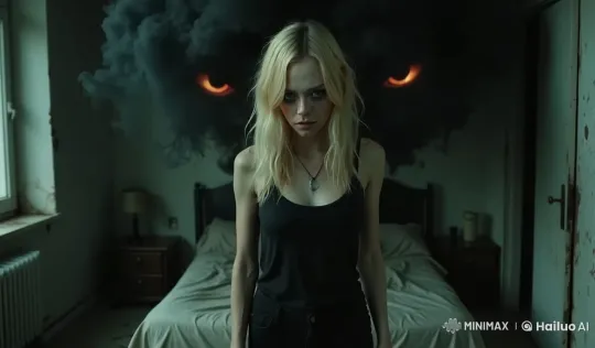 Struggle Against Inner Demons in Dim Bedroom – AI Generated Video | Hailuo AI