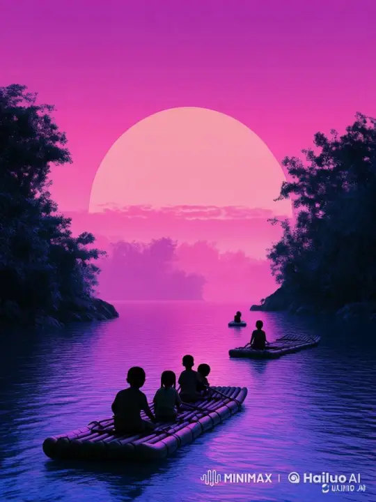 Castaways Serenely Raft Toward Sunset Destination – AI Generated Video | Hailuo AI