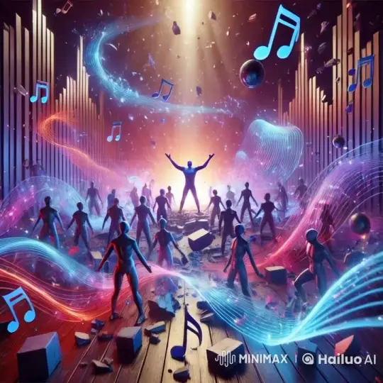 Futuristic Concert Hall: Dance to Neon Music Symphony – AI Generated Video | Hailuo AI