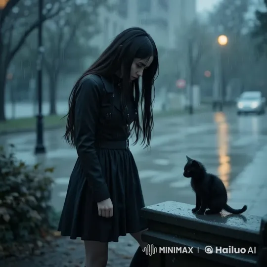 Girl Comforts Drenched Kitten Amidst Stormy Weather – AI Generated Video | Hailuo AI