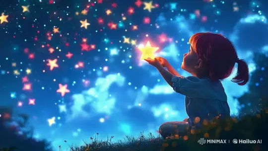 Child Completes Star Garden in Enchanted Night Sky – AI Generated Video | Hailuo AI