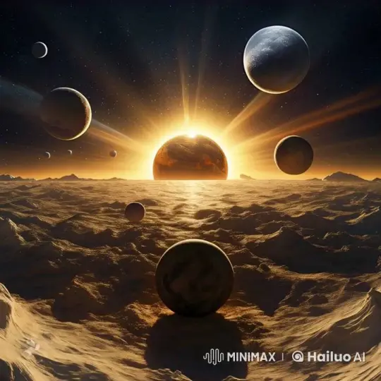 Stunning Cosmic Landscape with Dynamic Planets and Radiant Sun – AI Generated Video | Hailuo AI