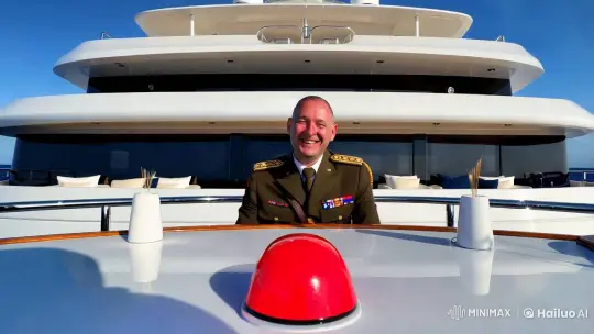 General Presses Button for Fireworks Display on Superyacht – AI Generated Video | Hailuo AI