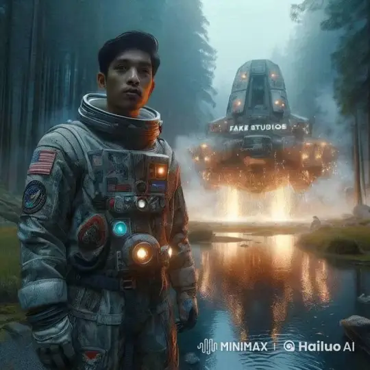 Astronaut Monitors Approaching Aliens by Hovering Spaceship in Misty Forest – AI Generated Video | Hailuo AI