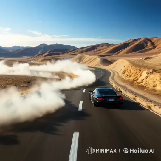 Sleek Sports Car Drifts Dramatically in Desert – AI Generated Video | Hailuo AI