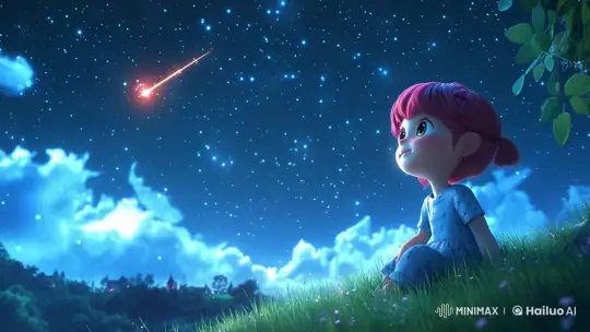 Boy Marvels at Bright Star in Live2D Summer Night Scene – AI Generated Video | Hailuo AI