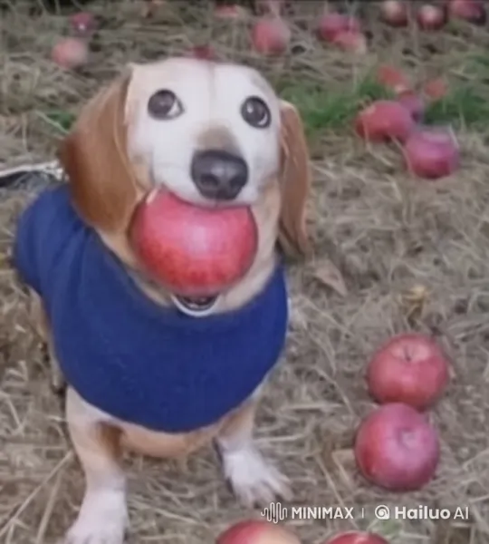 Cute Dog Dances Joyfully With Apple in Live2D Animation – AI Generated Video | Hailuo AI