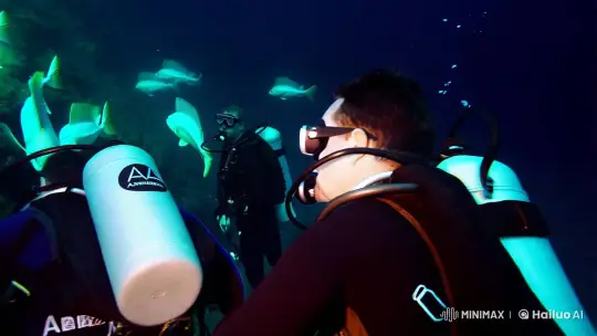 Divers Witness Mesmerizing Bioluminescent Underwater Ballet – AI Generated Video | Hailuo AI