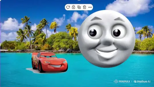 Animated Head Devours Lightning McQueen on Tropical Island – AI Generated Video | Hailuo AI