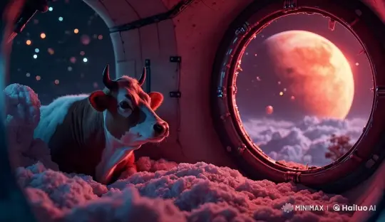 Futuristic Spacecraft: Serene Cow Amidst Cosmic Beauty – AI Generated Video | Hailuo AI
