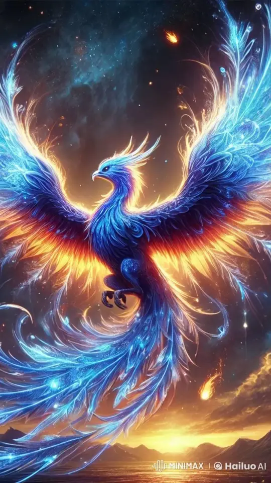 Majestic Phoenix Soars in Twilight Sky with Fiery Brilliance – AI Generated Video | Hailuo AI