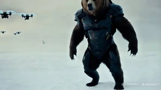 Putin-Hybrid Creature in Futuristic Snowy Landscape – AI Generated Video | Hailuo AI