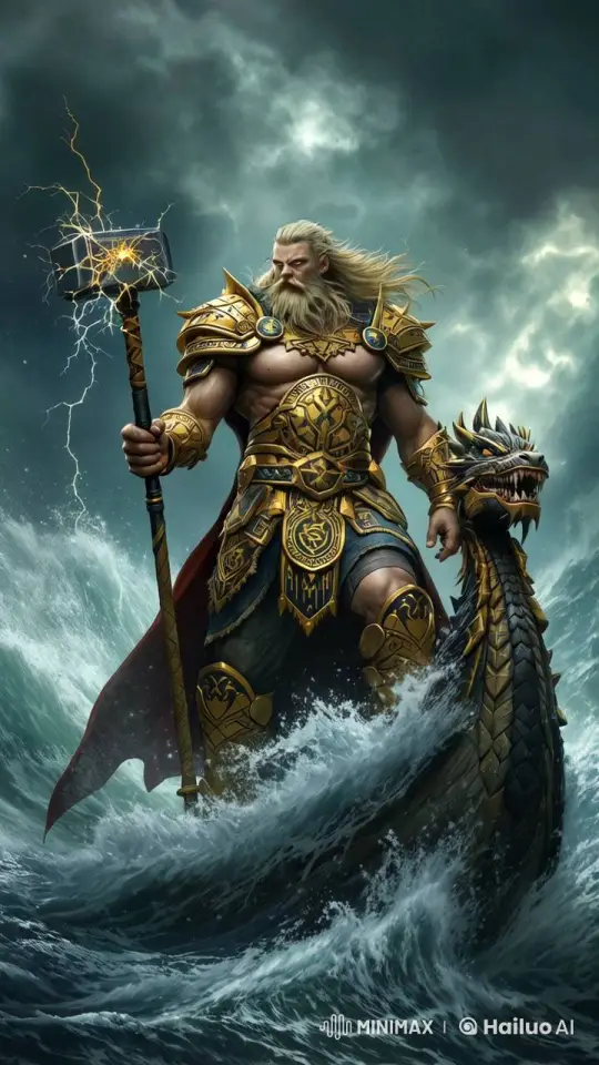 Armored Warrior Confronts Storm with Thunder Hammer and Dragon Beast – AI Generated Video | Hailuo AI