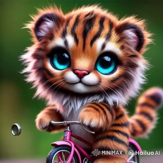 Tiger Cub Joyfully Rides Tiny Bicycle in Park – AI Generated Video | Hailuo AI
