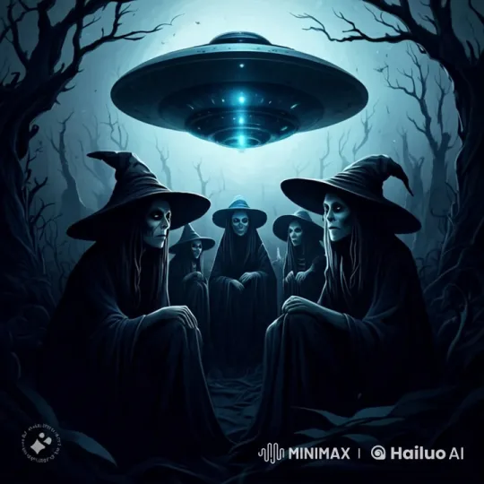 Skeletal Figures in Forest with Hovering UFO – AI Generated Video | Hailuo AI