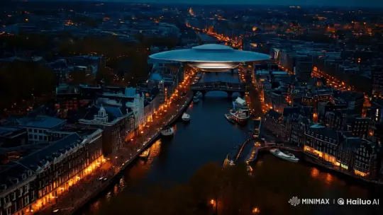 Amsterdam at Night with Gliding UFO – AI Generated Video | Hailuo AI