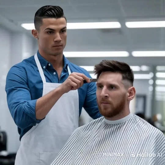 Cristiano Ronaldo Cuts Messi's Hair Professionally – AI Generated Video | Hailuo AI