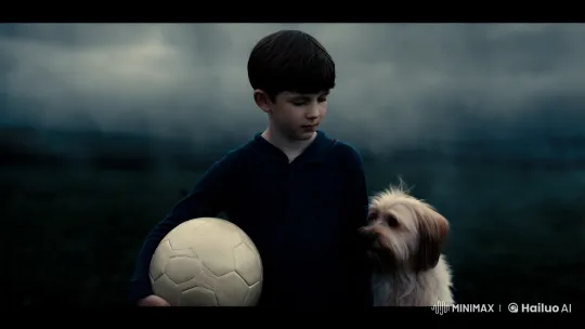Boy and Dog in Overcast Day Contemplation – AI Generated Video | Hailuo AI