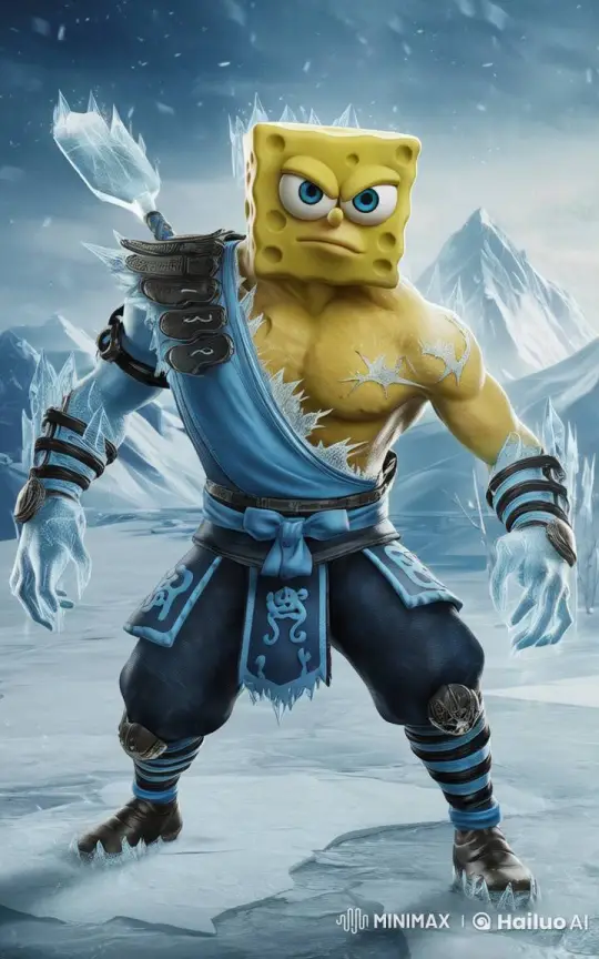 SpongeZero Casts an Icy Blast in Snowy Landscape – AI Generated Video | Hailuo AI