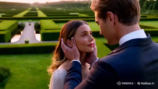 Intimate Garden Moment: A Couple's Tender Exchange – AI Generated Video | Hailuo AI