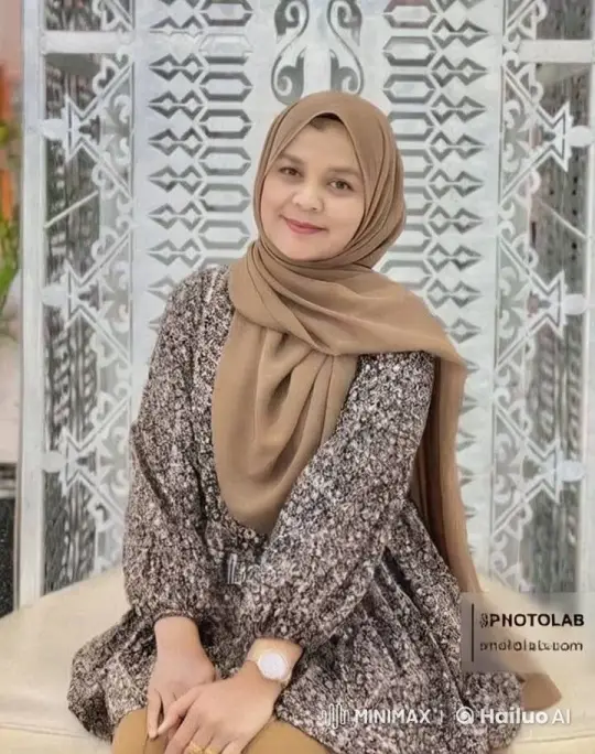 Woman in Hijab Amidst Decorative Metallic Background – AI Generated Video | Hailuo AI