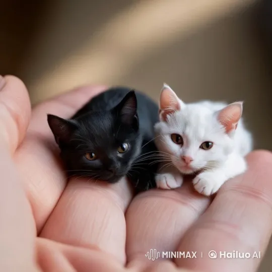 Calm Kittens Held in Hand with Gentle Movements – AI Generated Video | Hailuo AI