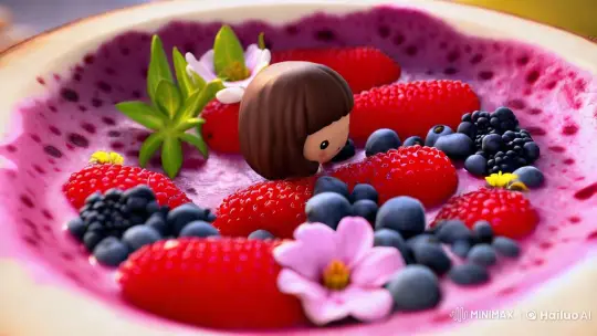 Chibi Girl in Giant Acai Bowl Art Scene – AI Generated Video | Hailuo AI