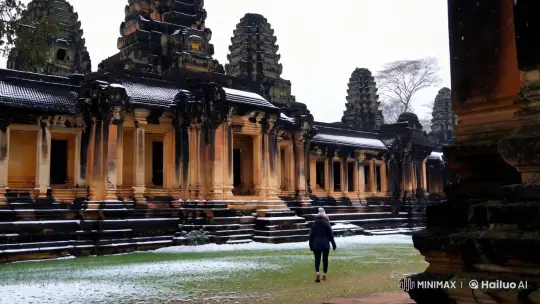 Winter's Embrace at Angkor Wat Temple – AI Generated Video | Hailuo AI