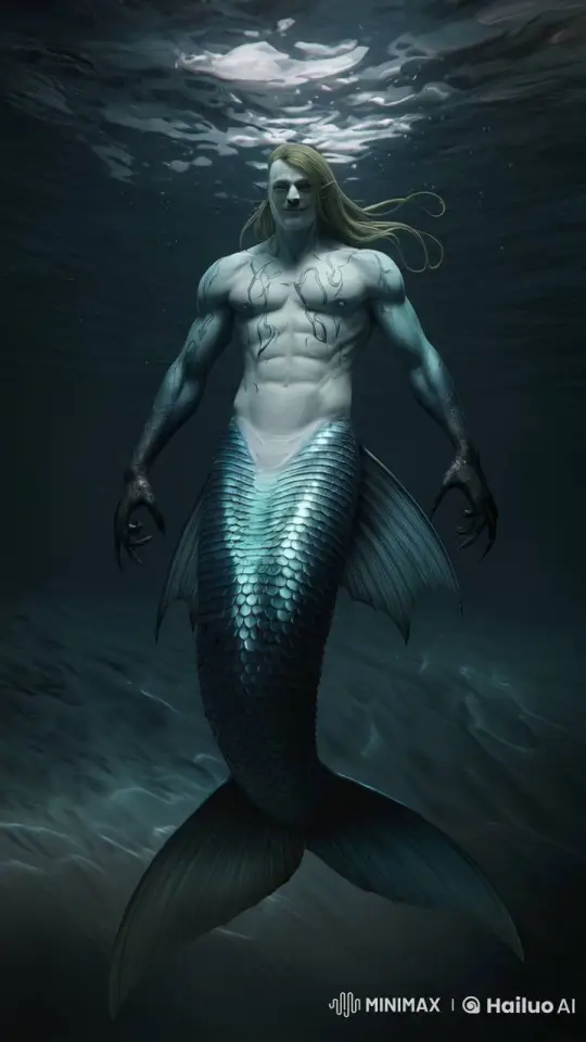 Merman Hybrid in the Dark Ocean's Depths – AI Generated Video | Hailuo AI