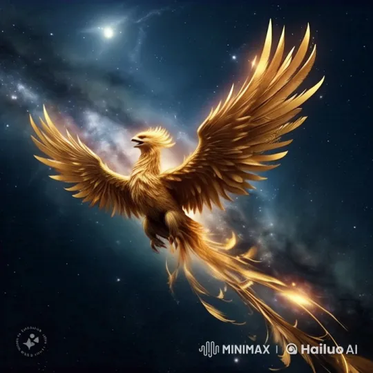 Golden Phoenix Glides Through Starry Galaxy – AI Generated Video | Hailuo AI