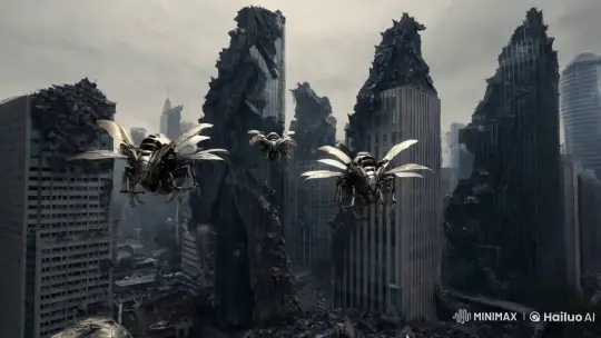 Dystopian City Under Siege by Cybernetic Insects – AI Generated Video | Hailuo AI