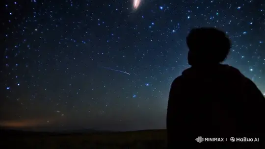 Silhouette Observes Celestial Comet in Night Sky – AI Generated Video | Hailuo AI