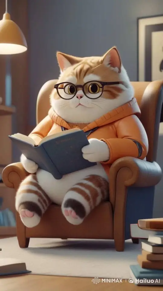 Intellectual Cat Deeply Engaged in Reading – AI Generated Video | Hailuo AI