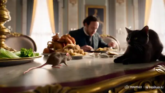 The Artful Mouse vs. the Graceful Cat: A Slow-Motion Struggle – AI Generated Video | Hailuo AI