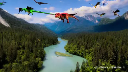 Tyrannosaurus Rex and Dragons in Majestic Mountain Valley – AI Generated Video | Hailuo AI